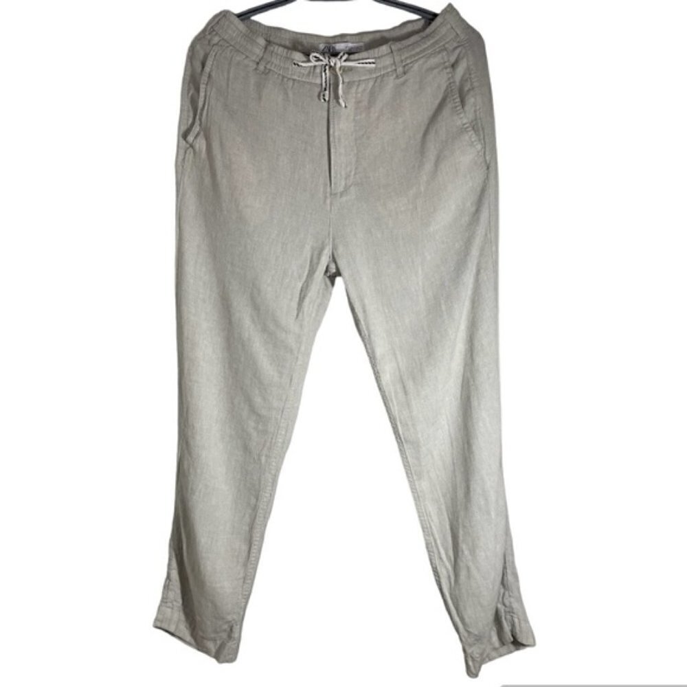 Zara Grey Linen High Rise Straight Leg Pants size S
